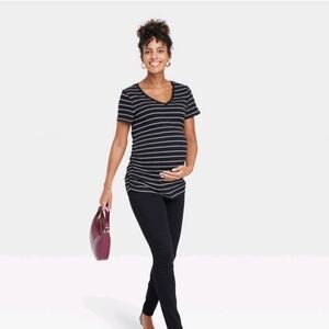 Isabel Maternity by Ingrid Short Sleeve V-Neck Side Shirred Maternity T-Shirt